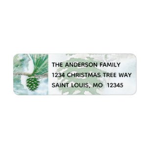 Winter Pine Cone Watercolor Holiday Address Label