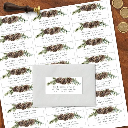 Winter Pine Cone Wedding Guest Address Labels