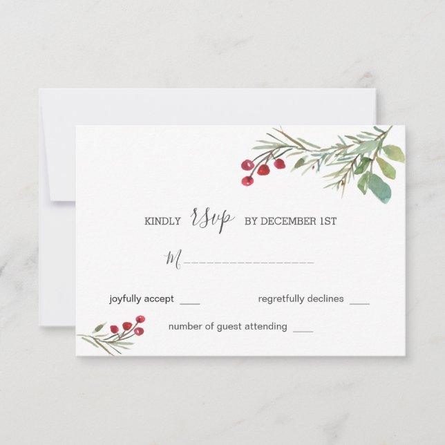 Winter Pine Cones Berry Wedding RSVP (Front)