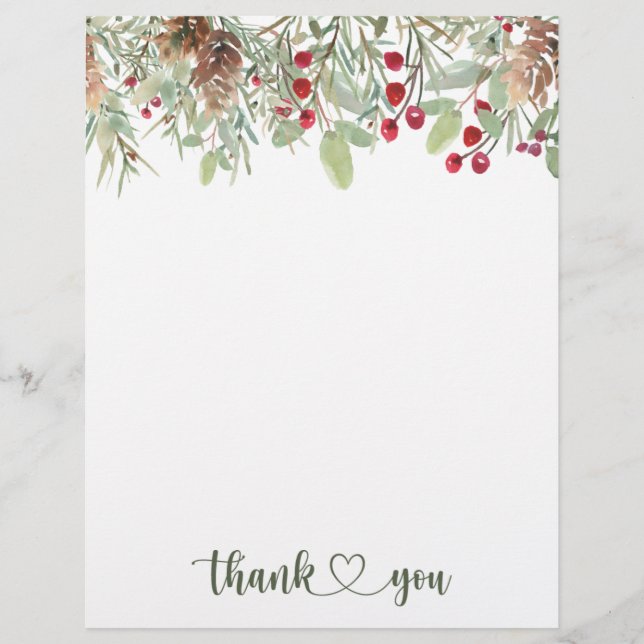 Winter Pine Cones Holiday Thank You  Letterhead (Front)