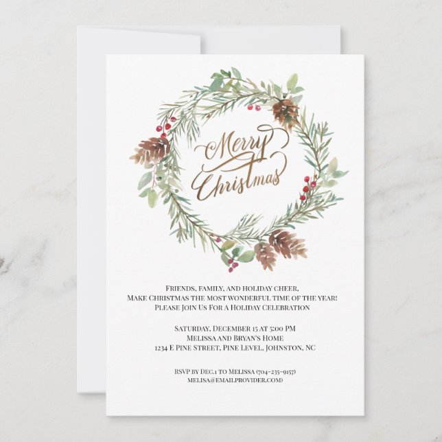 Winter Pine Cones Red Berry Christmas Party  (Front)