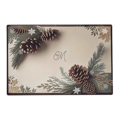 Winter Pine Cones Snowflakes Christmas Monogram Placemat