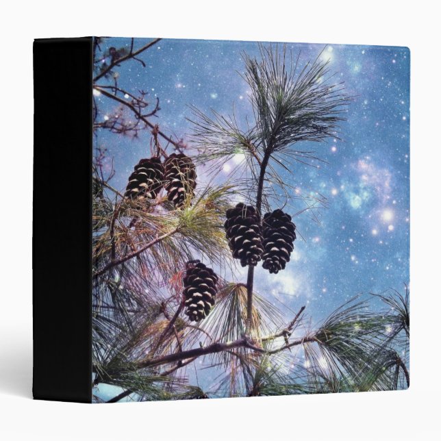 Winter Pine Cones under a starry night sky 3 Ring Binder (Front/Spine)