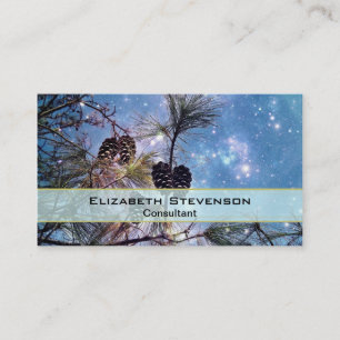 Winter Pine Cones under a starry night sky Business Card