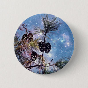 Winter Pine Cones under a starry night sky Button