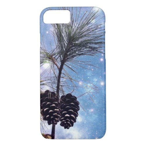 Winter Pine Cones under a starry night sky iPhone 87 Case