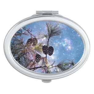 Winter Pine Cones under a starry night sky Compact Mirror