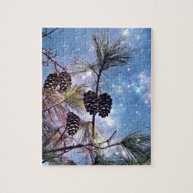 Winter Pine Cones under a starry night sky Jigsaw Puzzle (Vertical)
