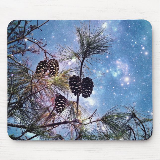 Winter Pine Cones under a starry night sky Mouse Pad (Front)