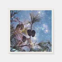 Winter Pine Cones under a starry night sky
