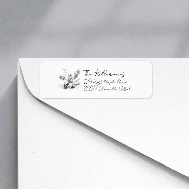 winter pine cones watercolor script address label (Creator Uploaded)