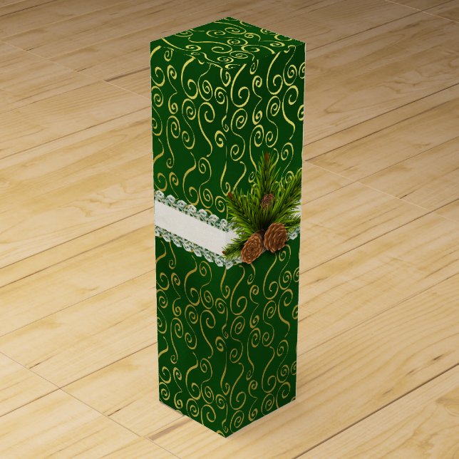 Winter Pine Cones Wedding Wine Box (Front)