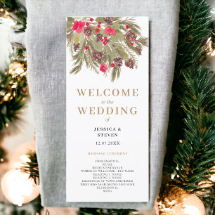 Winter pine elegance red green wedding program