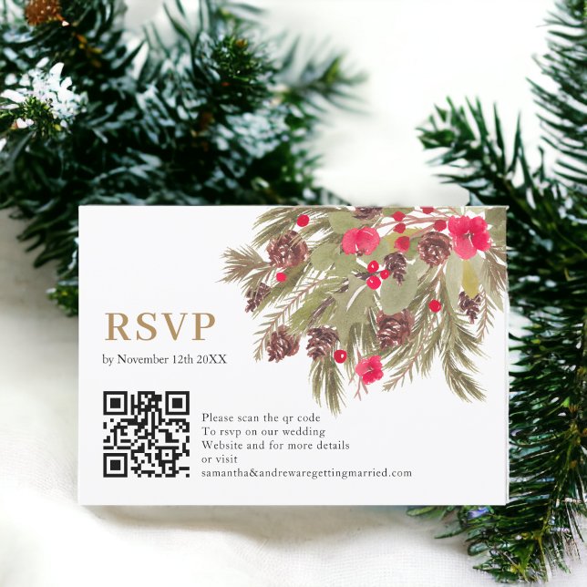 Winter pine elegance red green wedding  Rsvp qr (Winter pine elegance red green wedding Rsvp qr)