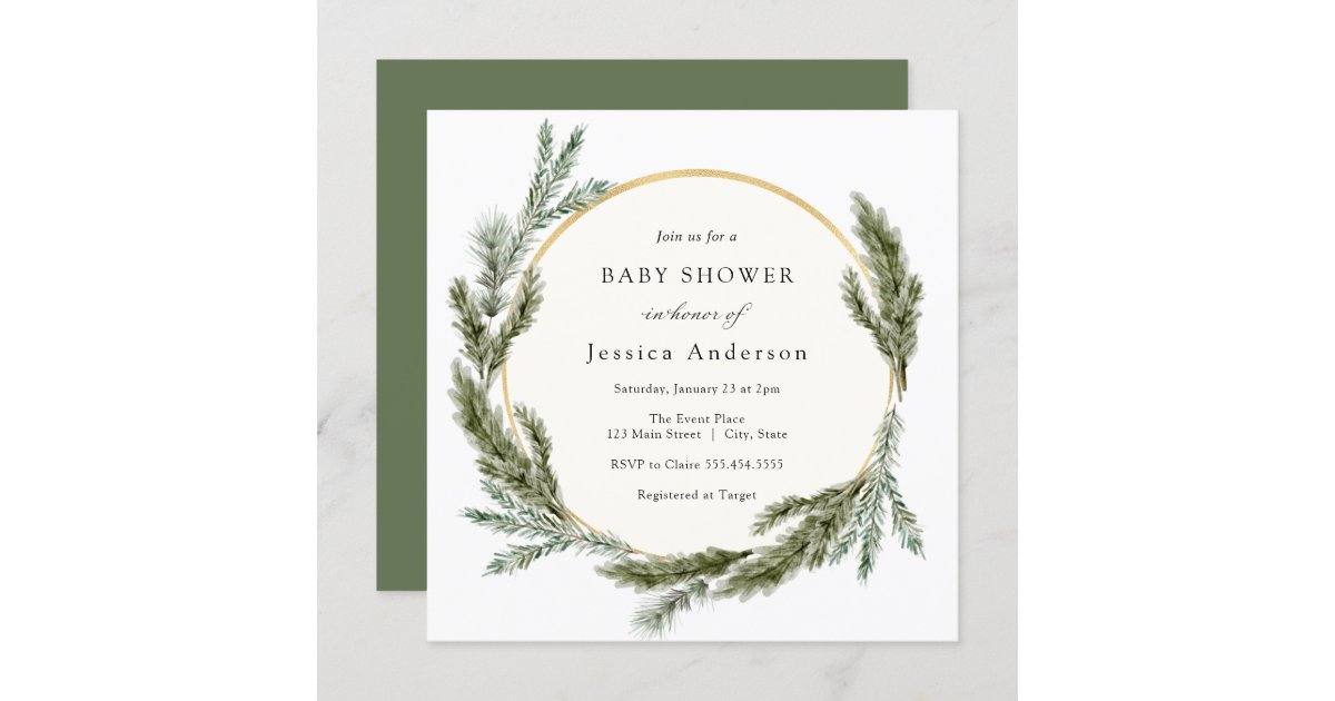 Winter Pine Evergreen Baby Shower Invitation | Zazzle