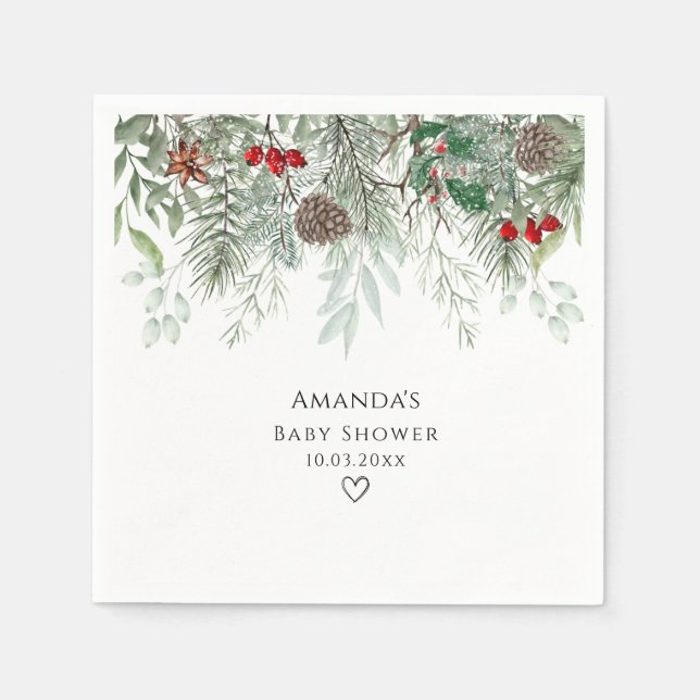  Winter Pine Evergreen Baby Shower Napkins (Front)