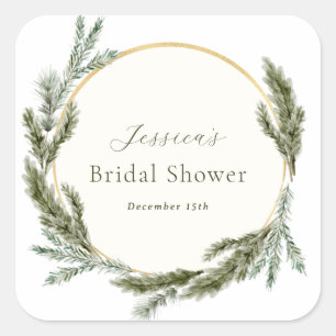 Winter Pine Evergreen Bridal Shower Square Sticker