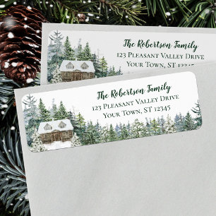Winter Pine Forest Cabin Christmas Return Address Label