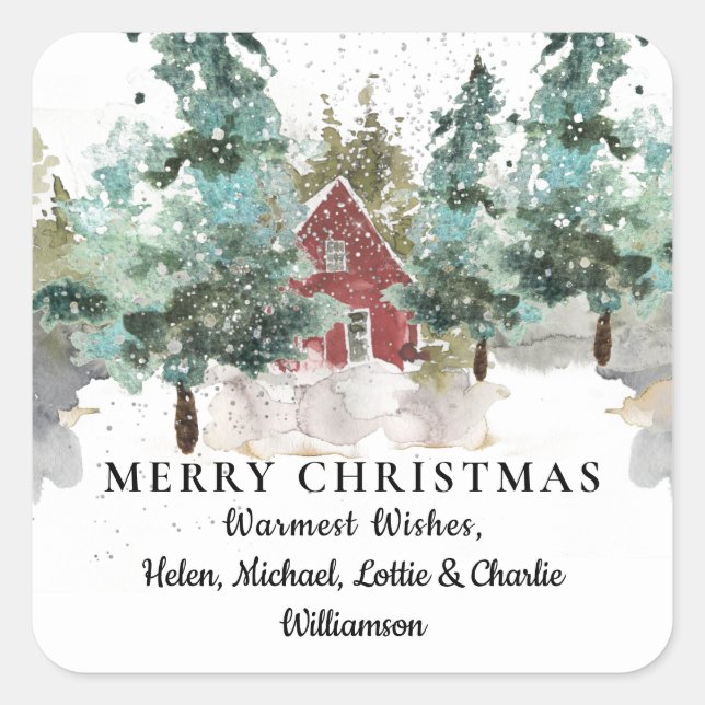 Winter Pine Forest Christmas Sticker (Front)