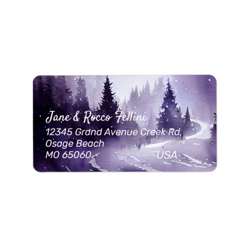 Winter pine forest grayish purple monochrom custom label