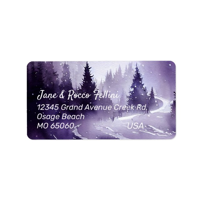 Winter pine forest grayish purple monochrom custom label (Front)