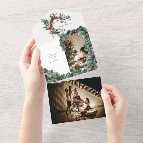 winter pine forest holiday all in one photo card