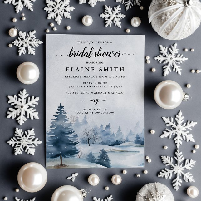Winter Pine Forest Snow Holidays Bridal Shower Invitation (Winter Pine Forest Snow Holidays Bridal Shower Invitation)