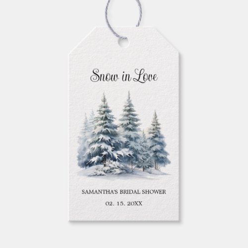 Winter pine forest Snow in Love Bridal Shower Gift Tags