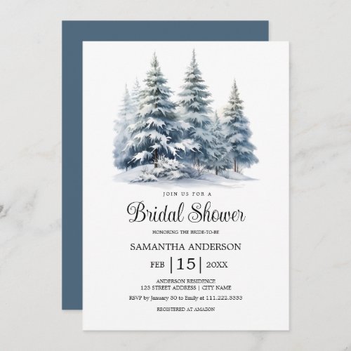 Winter pine forest Snow in Love Bridal Shower Invitation
