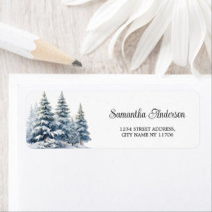 Winter pine forest Snow in Love return Addres Label