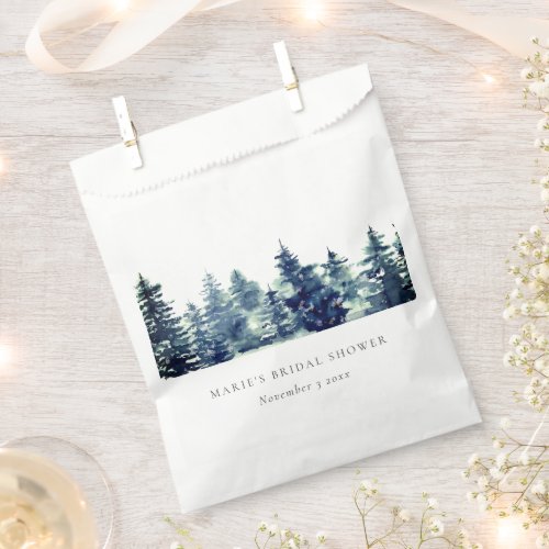 Winter Pine Forest Snow Watercolor Bridal Shower Favor Bag