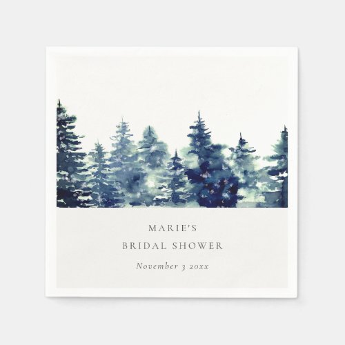 Winter Pine Forest Snow Watercolor Bridal Shower Napkins