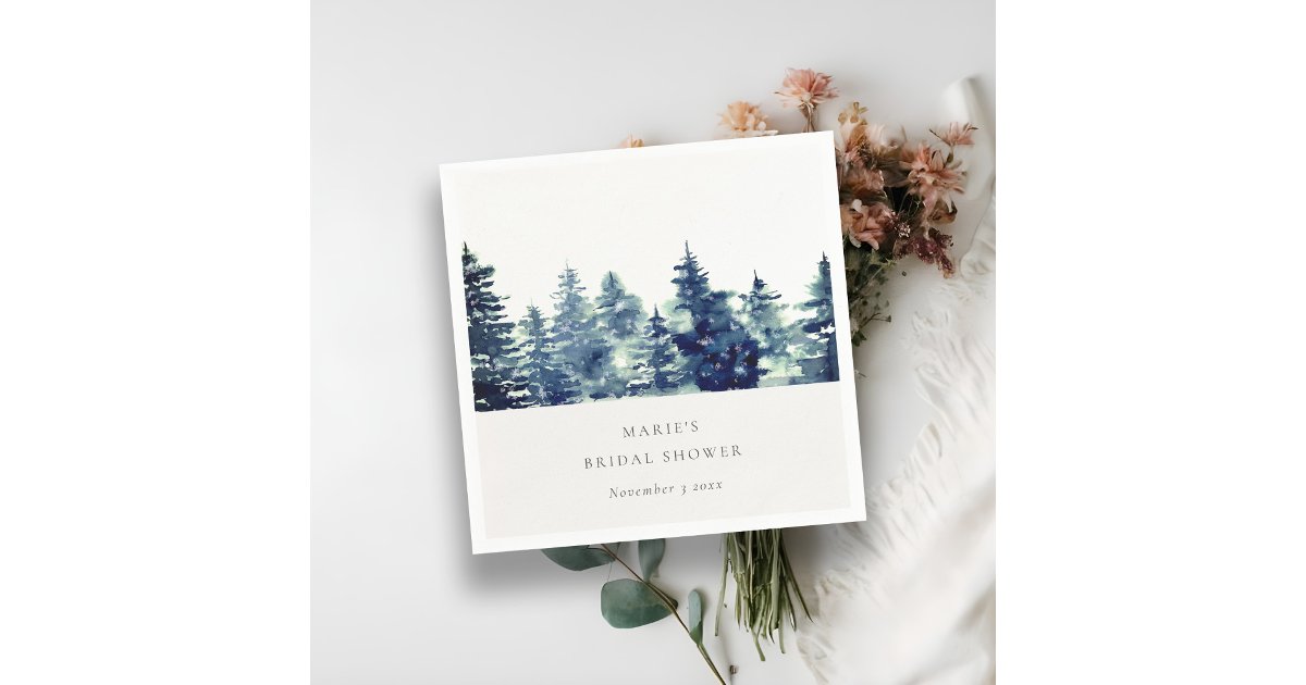 Winter Pine Forest Snow Watercolor Bridal Shower Napkins | Zazzle