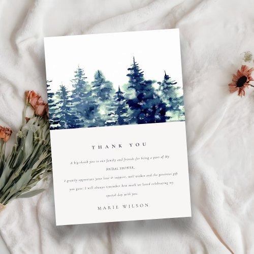 Winter Pine Forest Snow Watercolor Bridal Shower Thank You Card