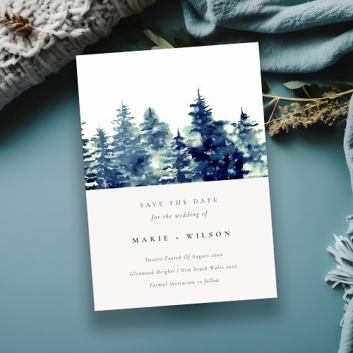 Winter Pine Forest Snow Watercolor Save The Date Invitation