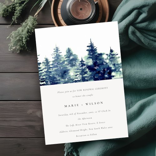 Winter Pine Forest Snow Watercolor Vow Renewal Invitation