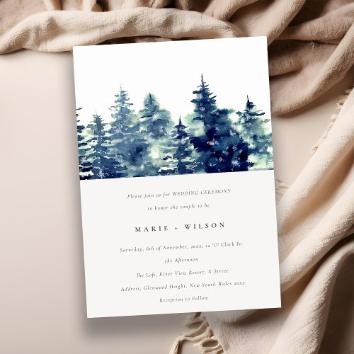 Winter Pine Forest Snow Watercolor Wedding Invitation