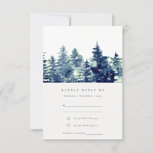 Winter Pine Forest Snow Watercolor Wedding RSVP