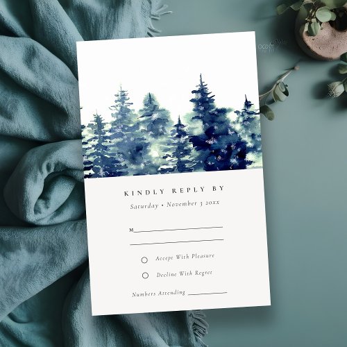 Winter Pine Forest Snow Watercolor Wedding RSVP Enclosure Card