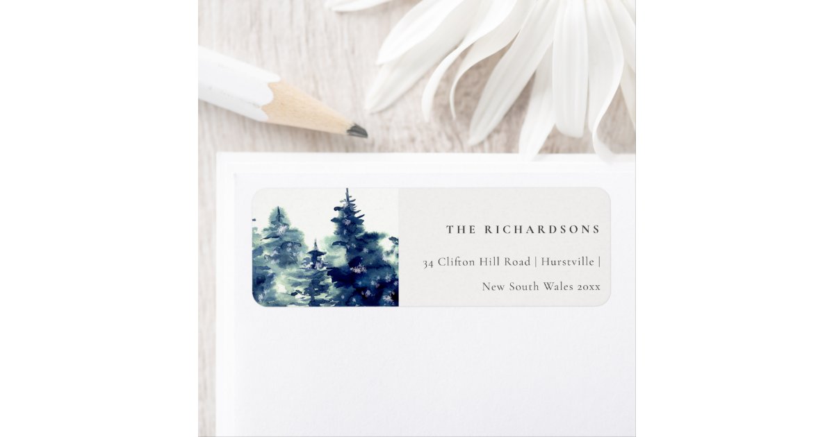 Winter Pine Forest Snowfall Watercolor Address Label | Zazzle