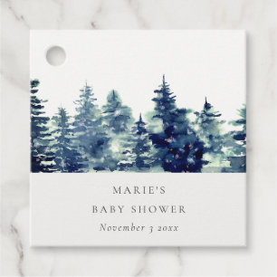 Winter Pine Forest Snowfall Watercolor Baby Shower Favor Tags