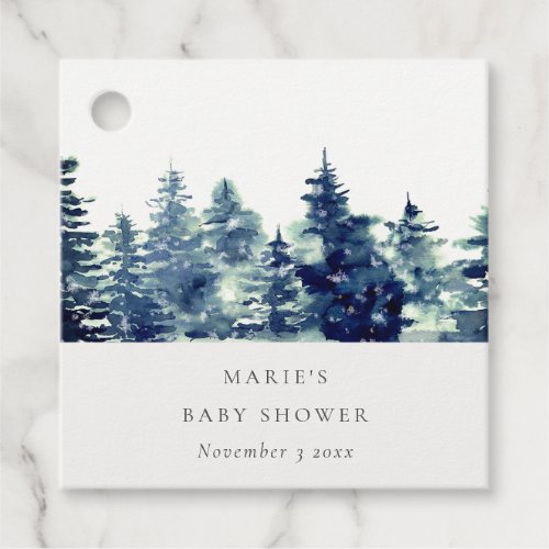 Winter Pine Forest Snowfall Watercolor Baby Shower Favor Tags