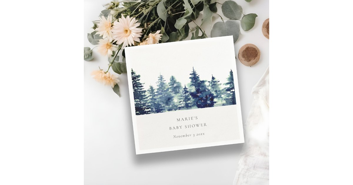 Winter Pine Forest Snowfall Watercolor Baby Shower Napkins | Zazzle