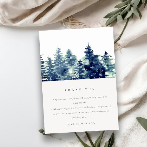Winter Pine Forest Snowfall Watercolor Baby Shower Thank You Card