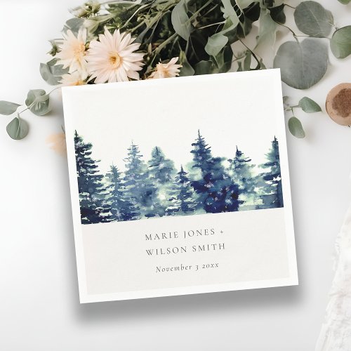 Winter Pine Forest Snowfall Watercolor Wedding Napkins