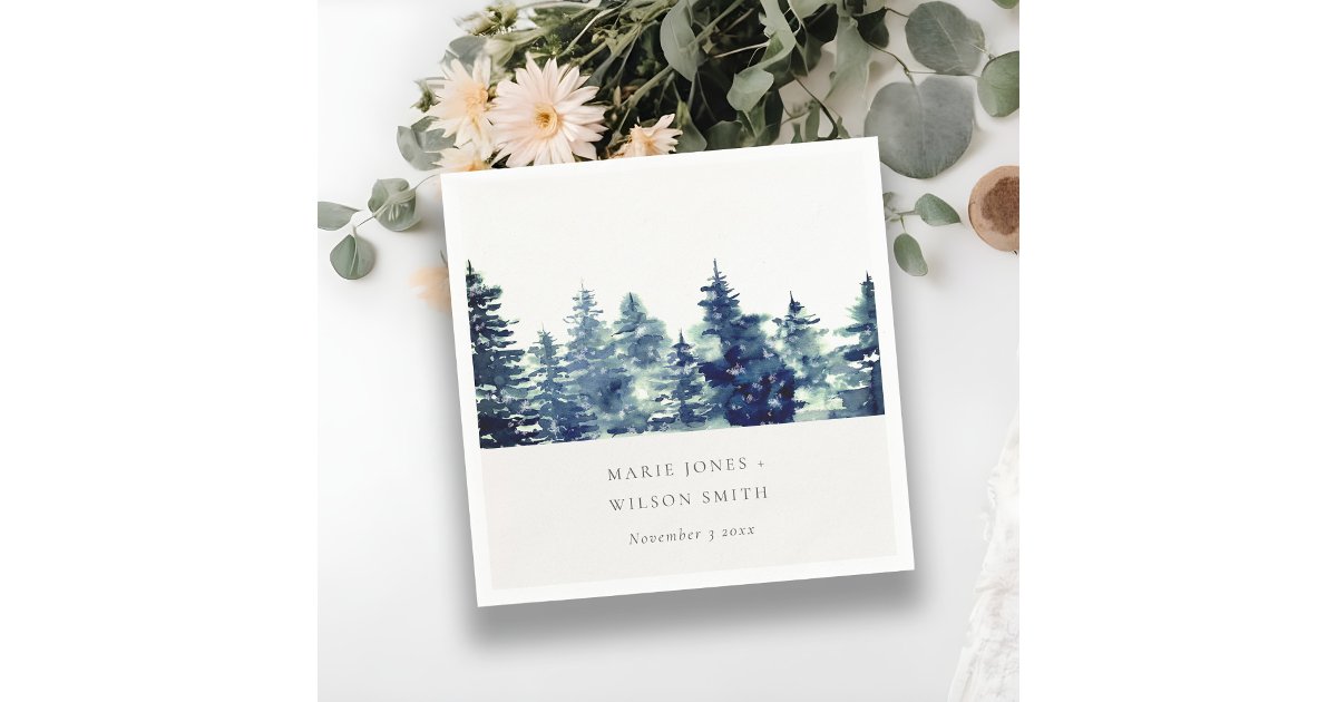 Winter Pine Forest Snowfall Watercolor Wedding Napkins | Zazzle