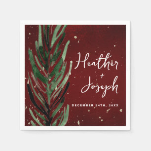 Winter Pine & Gold Christmas Festive Wedding Napkins