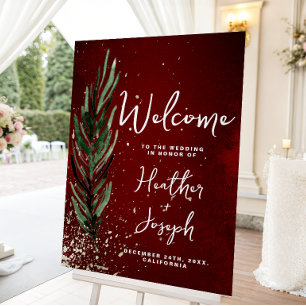 Winter Pine & Gold Christmas Wedding Welcome sign