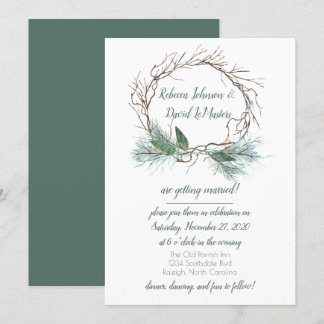 Winter Pine Grapevine Wreath Wedding Invitation