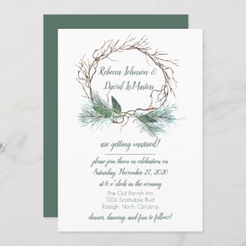 Winter Pine Grapevine Wreath Wedding Invitation by dmboyce at Zazzle